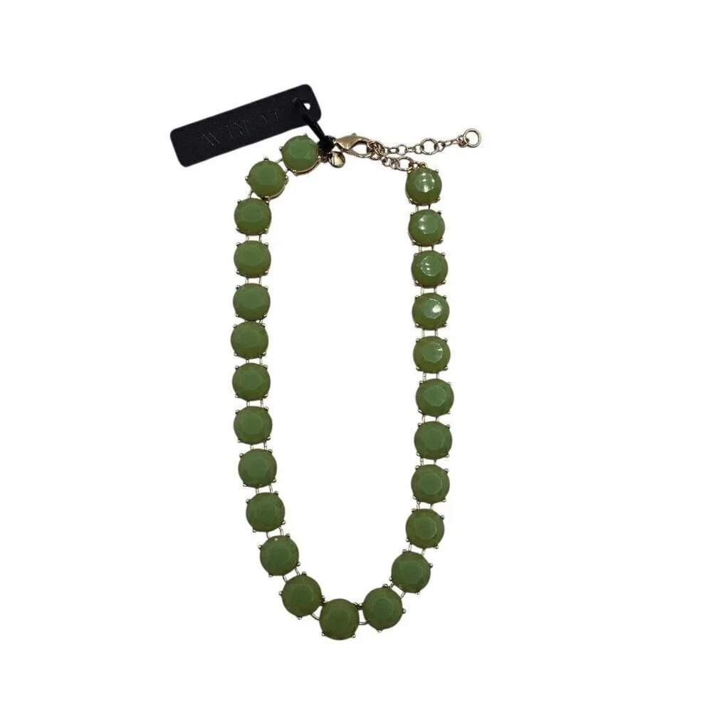 New - J. Crew 17” Long Crystal Resin Green Statement Necklace - Picture 3 of 8